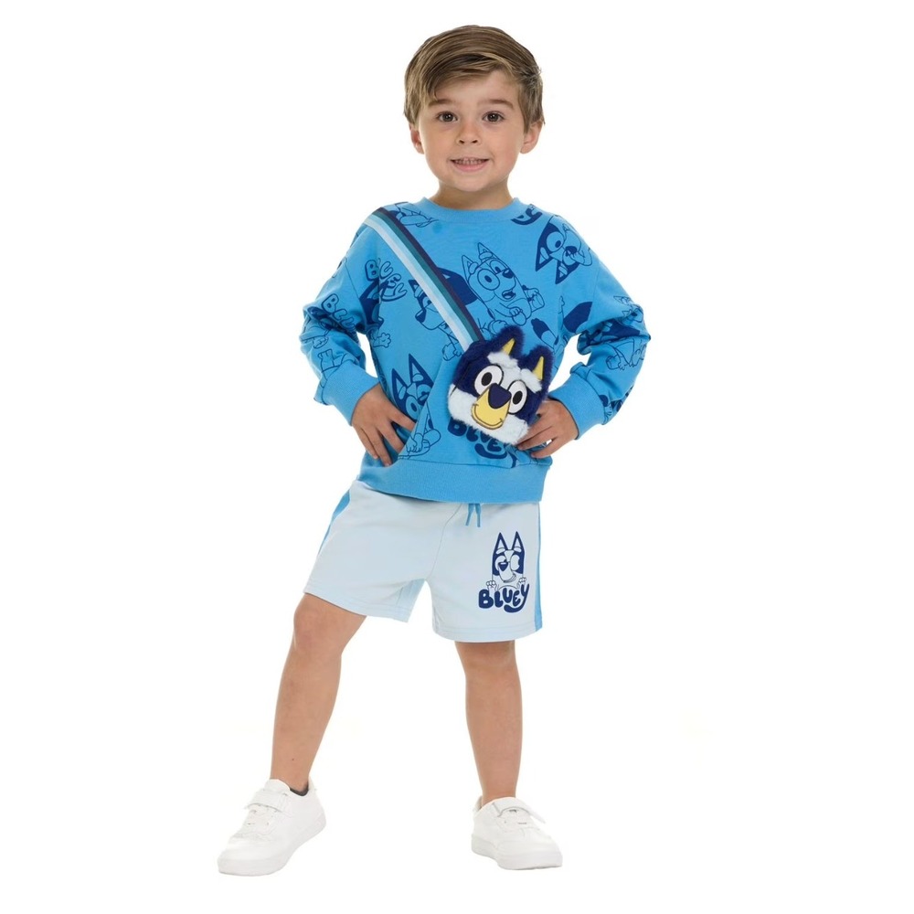 Bluey Toddler Boys Sweatshirt and Short Set w/Zipper Pouch - 2T